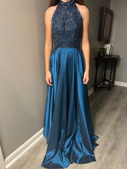 Sherri Hill Blue Size 2 Navy High Neck Jewelled Train Dress on Queenly