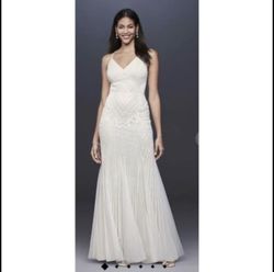 Style AP2e205240 Davids Bridal White Size 18 Sorority Formal Pageant Tulle Engagement Straight Dress on Queenly