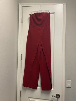 Style 570272736 White House Black Market Red Size 8 Strapless Interview Jumpsuit Dress on Queenly