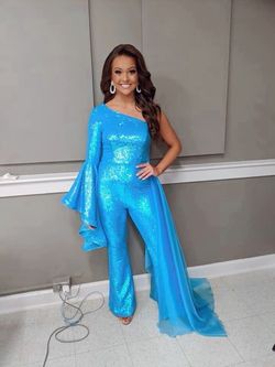 Ashley Lauren Blue Size 4 Floor Length Medium Height Jumpsuit Dress on Queenly