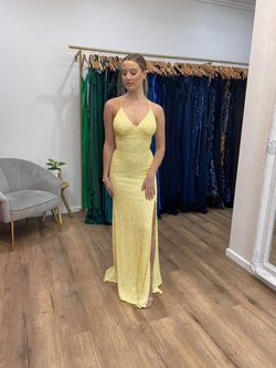 Style 200 Aleta Yellow Size 0 Backless Floor Length Side slit Dress on Queenly