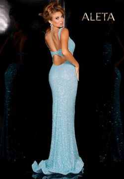 Style 657 Aleta Blue Size 2 Backless Fitted Mermaid Dress on Queenly