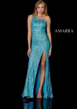 Style 87302 Amarra Orange Size 12 Plus Size Sequined Tall Height One Shoulder Side slit Dress on Queenly