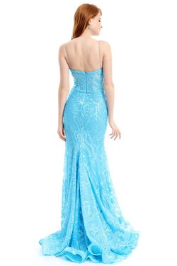Style 36004 Ava Presley Blue Size 2 Tall Height Sequined Fitted Lace Side slit Dress on Queenly