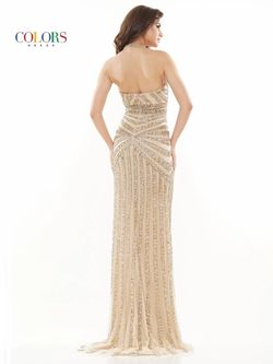 Style 2704 Colors Gold Size 6 Halter Floor Length Side slit Dress on Queenly