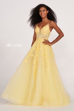 Style EW34036 Ellie Wilde By Mon Cheri Yellow Size 18 Floor Length Tall Height Plus Size A-line Dress on Queenly