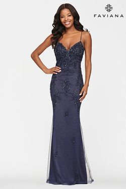 Style S10633 Faviana Blue Size 6 Corset Mermaid Dress on Queenly