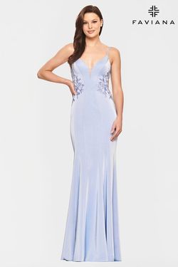 Style S10815 Faviana Blue Size 0 Lace Floor Length Mermaid Dress on Queenly
