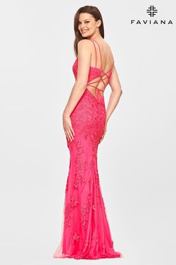 Style S10813 Faviana Pink Size 6 V Neck Tall Height Fitted Lace Corset Mermaid Dress on Queenly