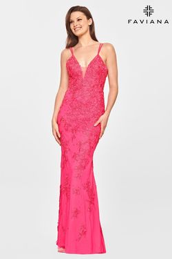 Style S10813 Faviana Pink Size 6 V Neck Tall Height Fitted Lace Corset Mermaid Dress on Queenly