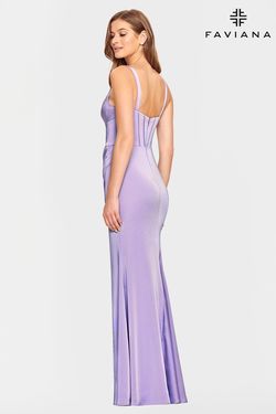 Style S10847 Faviana Purple Size 8 V Neck Lavender Side slit Dress on Queenly