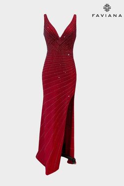 Style ES10893 Faviana Red Size 10 Tall Height Side slit Dress on Queenly
