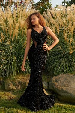Style ES10891 Faviana Black Size 2 Sheer Tall Height Sequined Mermaid Dress on Queenly