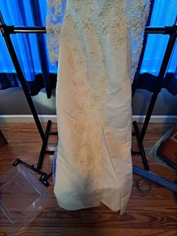 Forever Yours White Size 4 Train Floor Length Side slit Dress on Queenly