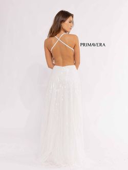 Style 3957 Primavera White Size 0 Ivory Floor Length Mermaid Dress on Queenly