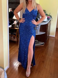 Lulus Blue Size 8 Sequined Pageant Side slit Dress on Queenly