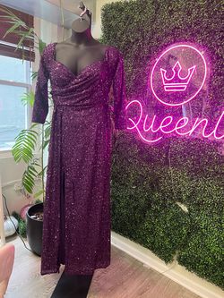 Style 20027 Faeriesty Purple Size 24 Long Sleeve Free Shipping Plus Size Side slit Dress on Queenly