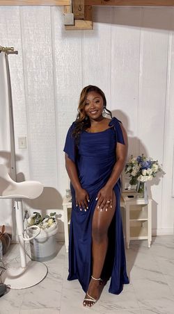 Fashion Nova Blue Size 16 Satin Prom Side slit Dress on Queenly