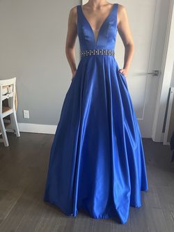 Ed Young Blue Size 2 Pockets Belt Prom A-line Dress on Queenly