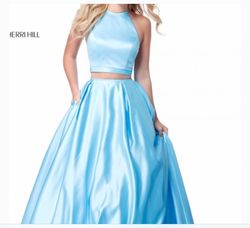 Sherri Hill Blue Size 4 Prom Pockets Satin Ball gown on Queenly