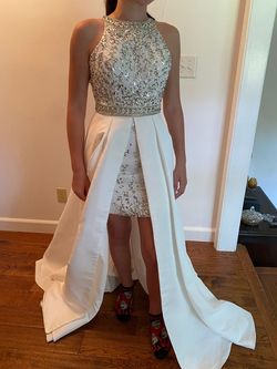 MoriLee White Size 6 Floor Length Train Dress on Queenly