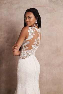 Style 66227 Lillian West White Size 12 Plunge Sheer Jersey Sequined Ivory Straight Dress on Queenly