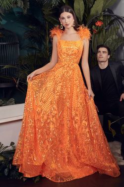 Style KV1076 Cinderella Divine Orange Size 4 Pageant Metallic Floor Length Sequined Prom A-line Dress on Queenly