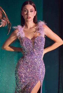 Style CD248 Cinderella Divine Purple Size 4 Plunge Sequined Side slit Dress on Queenly