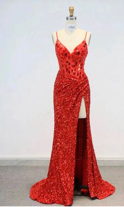 Jasz Couture Red Size 4 Plunge Prom Side slit Dress on Queenly