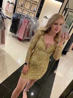 Scala Gold Size 2 50 Off Long Sleeve Homecoming Cocktail Dress on Queenly