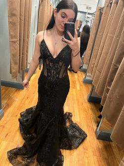 Jovani Black Size 2 Plunge Mermaid Dress on Queenly