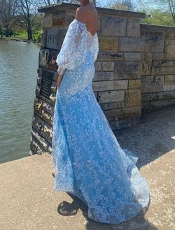 Sherri Hill Blue Size 0 Plunge Side slit Dress on Queenly