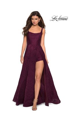 La Femme Red Size 4 Pageant Square Burgundy Prom Side slit Dress on Queenly