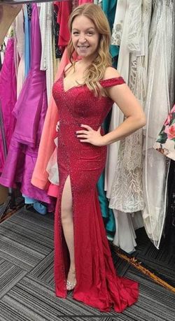 Ellie Wilde Red Size 8 Medium Height Floor Length Side slit Dress on Queenly