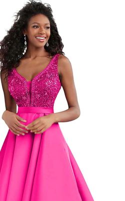 Style 67198 Jovani Pink Size 10 Jewelled V Neck Pageant A-line Dress on Queenly