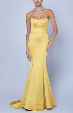 Style 1-2455955455-1498 Bariano Yellow Size 4 Pageant Satin Free Shipping Jersey Mermaid Dress on Queenly