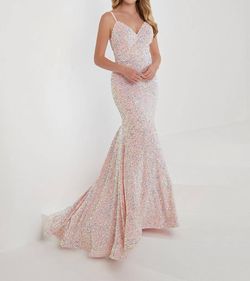 Style 1-2527870906-649 Christina Wu Pink Size 2 Sequined Velvet Mermaid Dress on Queenly