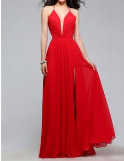 Style 1-1259212087-2168 FAVIANA Red Size 8 Pageant Corset Side slit Dress on Queenly