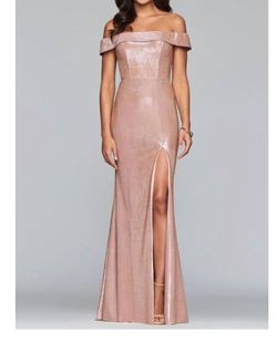 Style 1-2169996029-5 FAVIANA Pink Size 0 Straight Jersey Shiny Rose Gold A-line Side slit Dress on Queenly