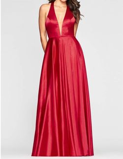 Style 1-315557201-1901 FAVIANA Red Size 6 Plunge Free Shipping Tall Height Side Slit A-line Dress on Queenly