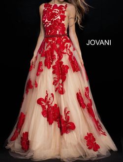 Style 1-1023206059-2168 JOVANI Red Size 8 Prom Tall Height Lace Tulle Free Shipping Ball gown on Queenly