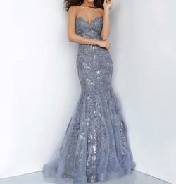 Style 1-1850886648-238 JOVANI Gray Size 12 Strapless Embroidery Floor Length Plus Size Prom Mermaid Dress on Queenly