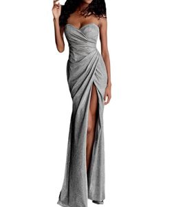 Style 1-2432823676-238 JOVANI Silver Size 12 Floor Length Strapless Jersey Side slit Dress on Queenly
