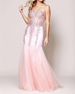 Style 1-3994493717-397 JOVANI Pink Size 14 Floor Length Corset Mermaid Dress on Queenly