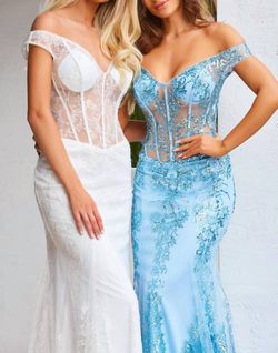 Style 1-4089148257-1498 JOVANI White Size 4 Corset Prom Free Shipping Mermaid Dress on Queenly