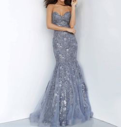 Style 1-595727474-238 JOVANI Gray Size 12 Strapless Prom Plus Size Floor Length Pageant Mermaid Dress on Queenly