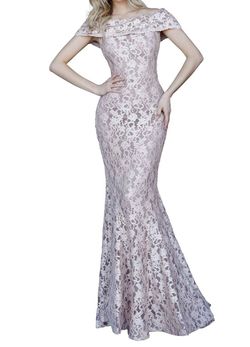 Style 1-861264482-1901 JOVANI Pink Size 6 Flare Fitted Lace Mermaid Dress on Queenly