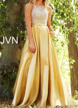 Style 1-881994452-2168 JOVANI Yellow Size 8 Pageant Floor Length Beaded Top Prom Ball gown on Queenly