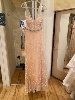 Style 1-905831185-2168 JOVANI Nude Size 8 Peach Floor Length Tall Height Straight Dress on Queenly