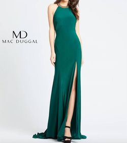 Style 1-1391705723-238 MAC DUGGAL Green Size 12 Jewelled Halter Fringe Tall Height Side slit Dress on Queenly